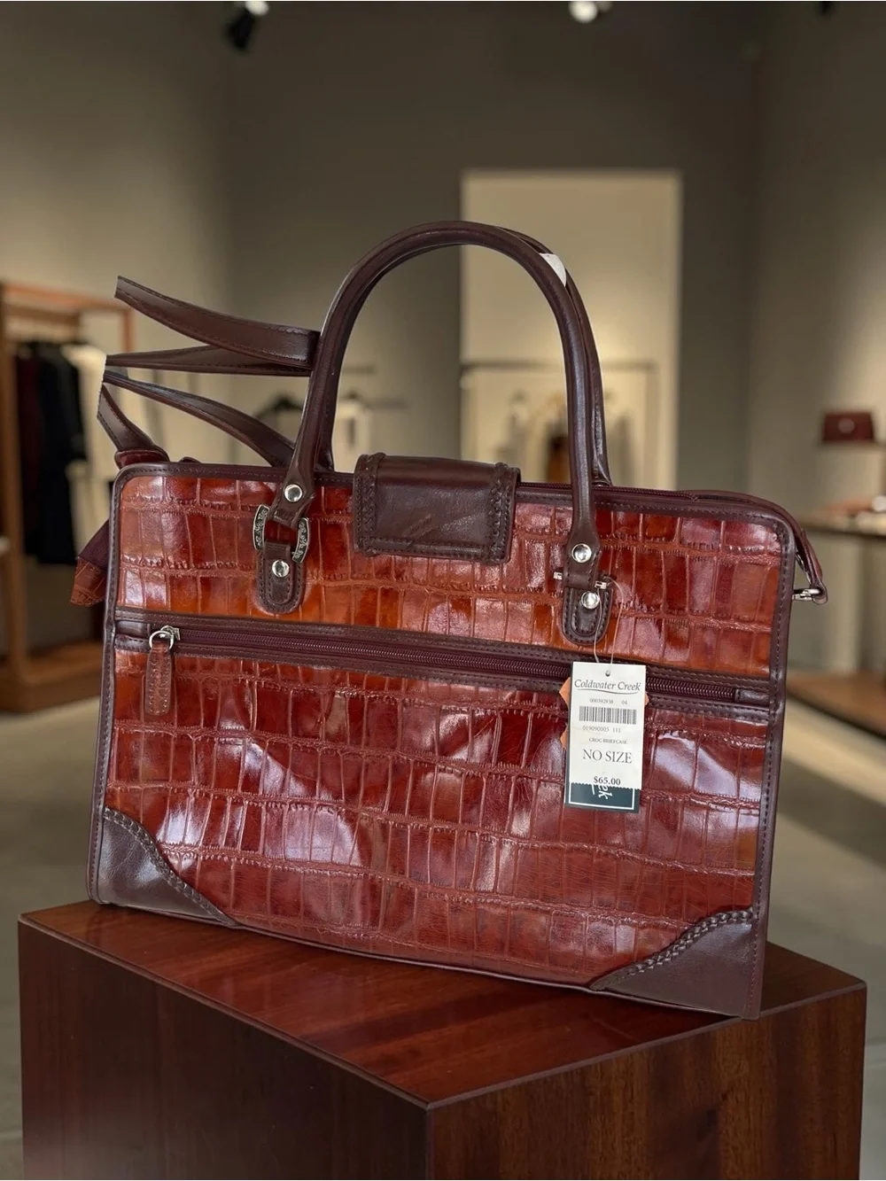 NWT Coldwater Creek Genuine Leather Croc Embossed Briefcase Laptop Bag